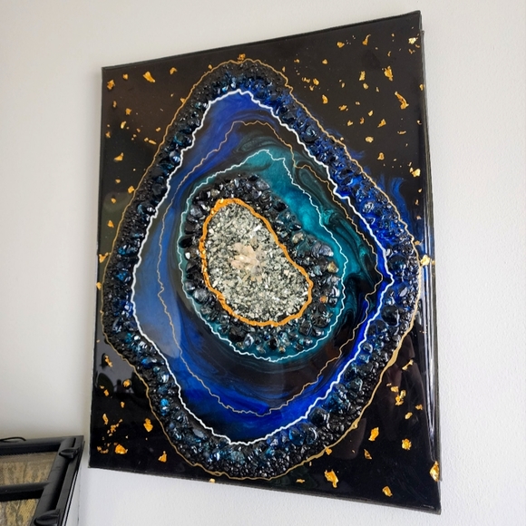 resin geode inspired wall art with real 24k gold flake and crystal quarts - Picture 3 of 17